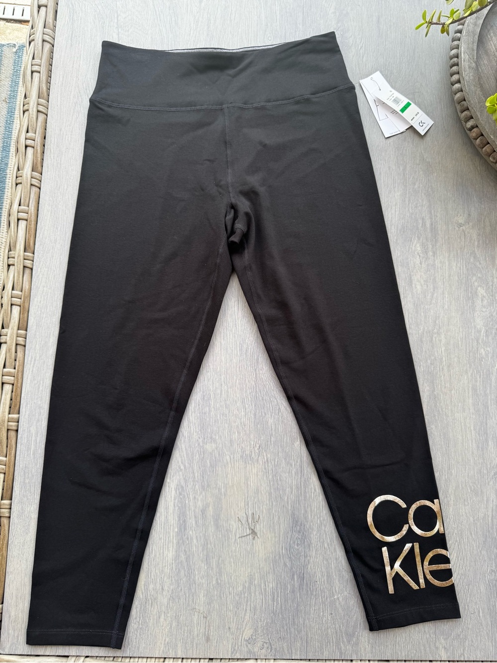Calvin Klein Black Leggings with Metallic Silver Logo